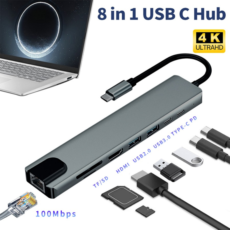 USB Type C Docking Station USB C Hub 3.0 Adapter 8 in 1 HDMI SD TF Card Reader for Macbook Air iPad Laptop Computer