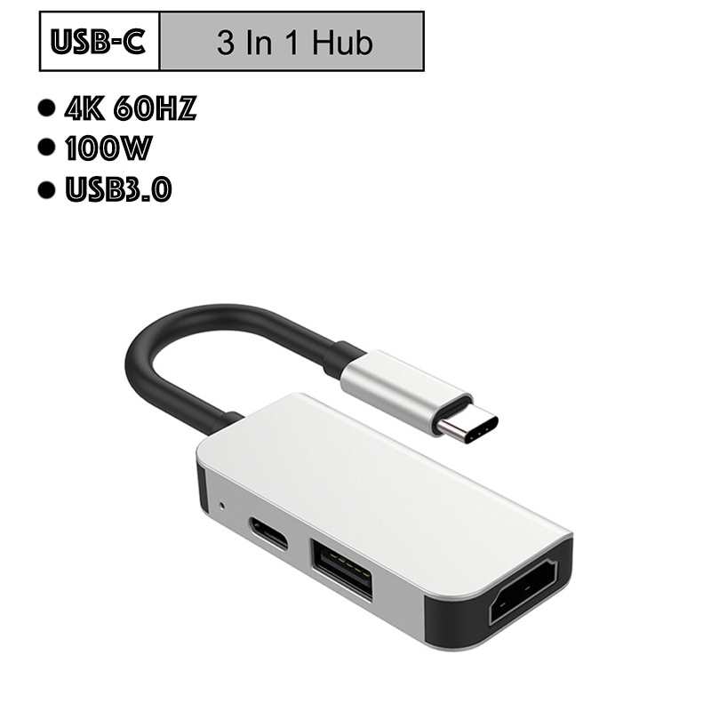 USB C Hub Type C to 4K@60 HDMI-compatible for MacBook Air Pro USB3.0 Adapter Data Sync 100W PD Charging Dock 3 IN 1 Splitter