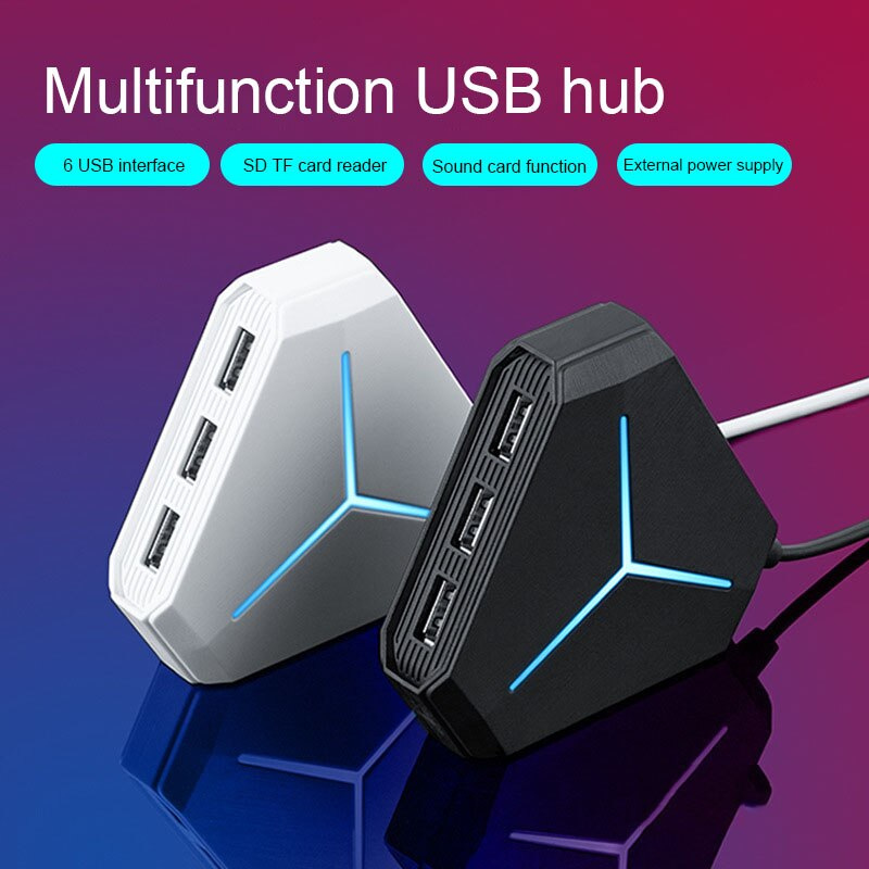 6 Ports USB 2.0 Hub USB Splitter High Speed TF SD Card Reader with eaphone microphone interface For PC Computer Accessories