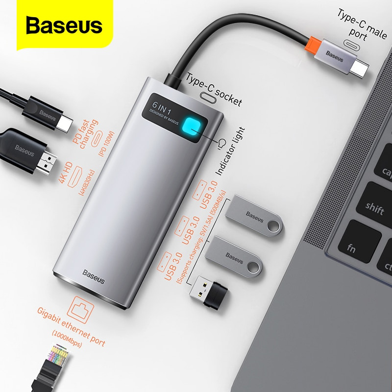 Baseus USB C HUB USB 3.0 3 0 Type C Multi HUB for Macbook Pro Air Surface Pro 7 USB Ethernet Network