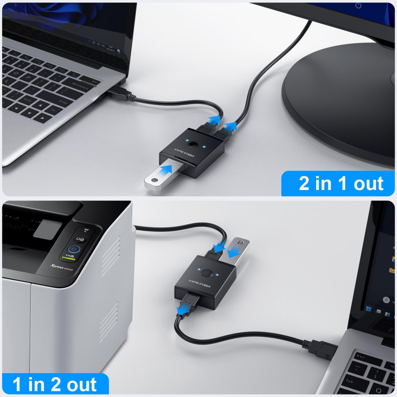 USB Switch KVM USB HUB 3.0 切換器選擇器 KVM Switch for PC Keyboard Mouse Printer 1 PC Sharing 2 Devices USB Switch Cab B1I1