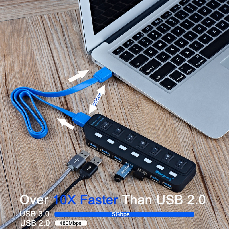 USB 3.0 HUB Type-C HUB Multi USB Splitter 4 7 端口擴展器 Multiple USBC 3 Hab Use Power Adapter USB 3.0 Hub with Switch For PC