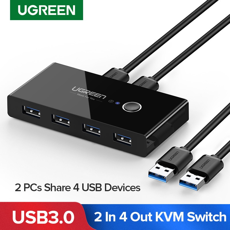 Ugreen USB KVM Switch USB 3.0 2.0 KVM USB Switcher for Keyboard Mouse Printer Xiaomi Mi Box 2pc Port Sharing 4pcs Device USB Hub
