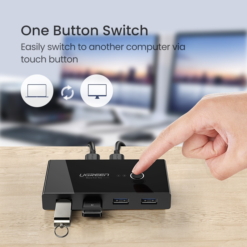 Ugreen USB KVM Switch USB 3.0 2.0 KVM USB Switcher for Keyboard Mouse Printer Xiaomi Mi Box 2pc Port Sharing 4pcs Device USB Hub