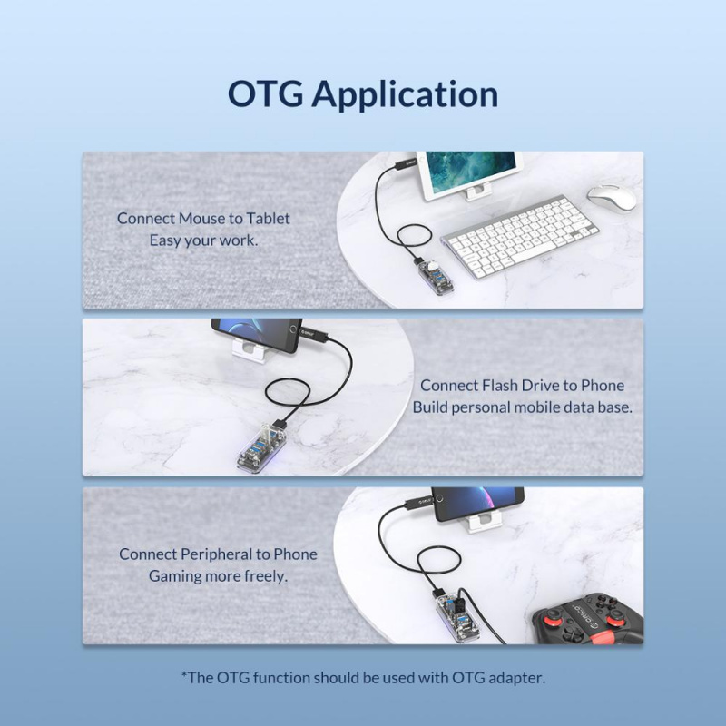 ORICO Transparent Series USB HUB Multi 4 7 Port High Speed USB3.0 Splitter With Micro USB Power Port  For Lapto