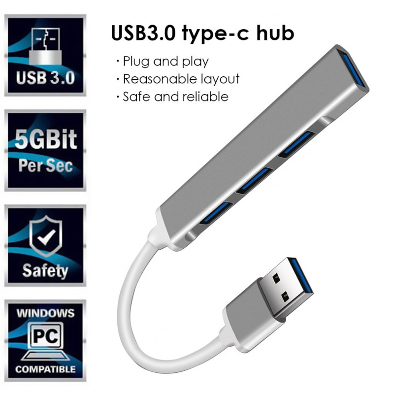 USB HUB 3.0 集線器 USB 3 0 分離器 USB3.0 Type-C 集線器適配器 5 Gbps 多 4 端口分離器，適用於筆記本電腦配件