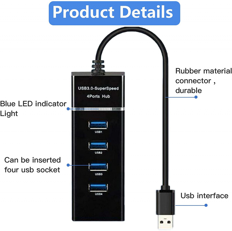 高速 4 端口 USB 3.0 數據傳輸集線器分離器便攜式 LED 迷你擴展適配器適用於 PS4 PS4 Pro PS4 Slim Xbox ONE Xbox