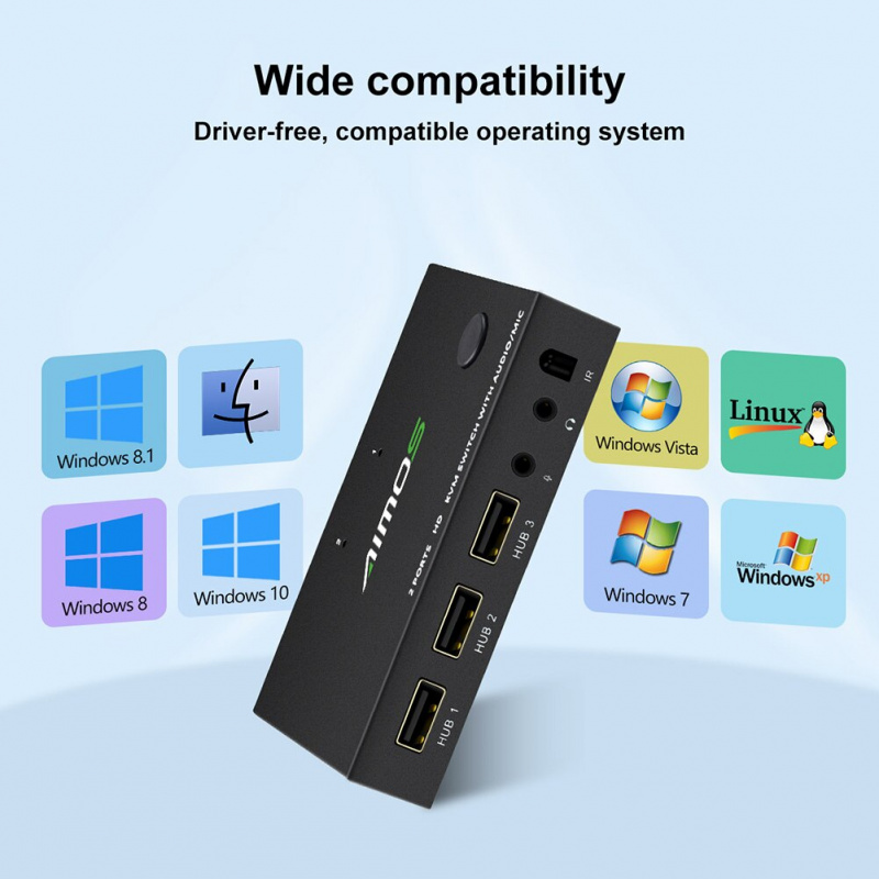 高清 KVM 切換器 10Gbps USB 2.0 切換器分配器盒 2 進 1 出，帶遙控器，適用於 2 台 PC 共享鍵盤鼠標打印機