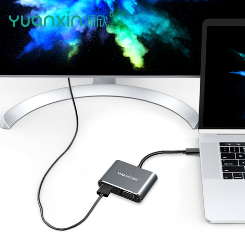 YUANXIN 2IN1 擴展塢 Type C HUB USB C 集線器 HDMI 4K VGA 1080P 適配器分配器適用於筆記本電腦 Macbook 華為小米