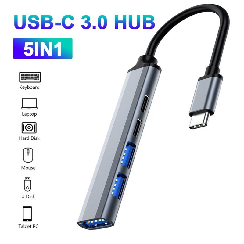 5 合 1 多功能 USB C 集線器 Type-C 分離器多端口適配器轉換器 Type-C 轉 PD USB-C USB2.0 USB 3.0 快速充電