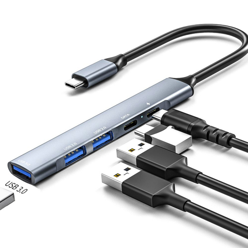 5 合 1 多功能 USB C 集線器 Type-C 分離器多端口適配器轉換器 Type-C 轉 PD USB-C USB2.0 USB 3.0 快速充電