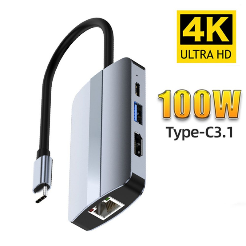 5 合 1 USB C 集線器 Type-c 擴展塢 4K HDMI USB 3.0 PD 充電千兆以太網多端口適配器分配器適用於筆記本電腦