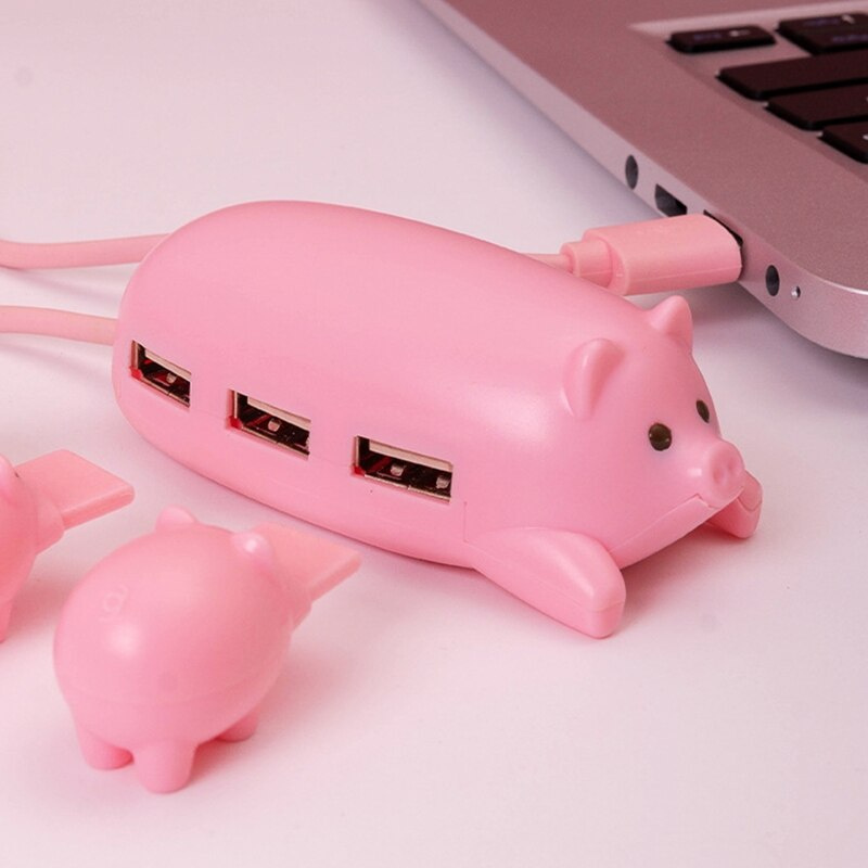 粉紅豬 USB 2.0 集線器多端口適配器 3 合 1 便攜式 3 USB 2.0 端口便攜式 USB 分離器適用於鍵盤鼠標電腦 W3JD