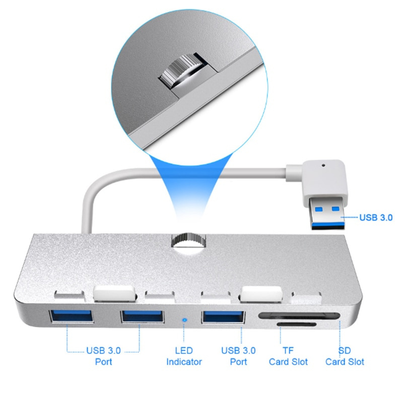 Rocketek 鋁合金 USB 3.0 集線器 3 端口適配器分離器，帶 SD TF 讀卡器，適用於 iMac 21.5 27 PRO 超薄一體機電腦