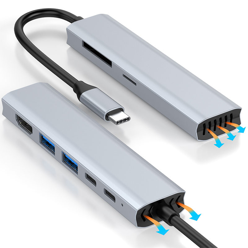 USB C 型集線器分離器，帶 USB3.0 2.0 4K HDMI PD 高速數據傳輸，適用於 PC 筆記本電腦 Macbook 通風散熱