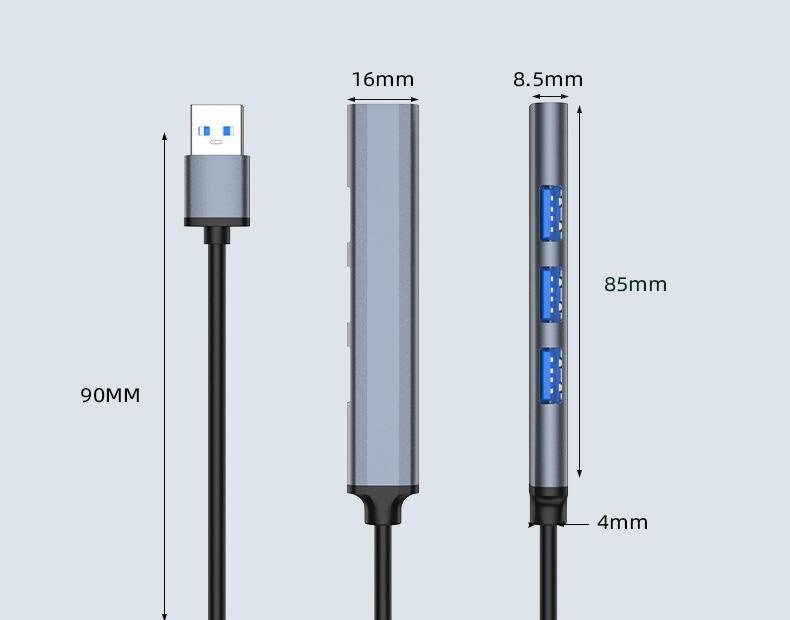 USB 3.0 集線器分離器 - USB 延長器 4 端口 USB 2.0 超薄數據集線器，USB 分離器鋁