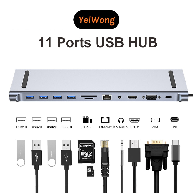 8 11 12 合 1 C 型擴展塢 USB C 集線器 3.0 分離器多端口適配器 4K HDMI RJ45 SD TF VGA HDMI PD 適用於筆記本電腦 MacBook iPad 小米