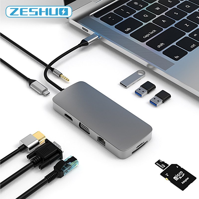 Type C USB C HUB 多分離器適配器擴展塢適用於 MacBook Pro 小米華為聯想 PC 筆記本電腦分離器