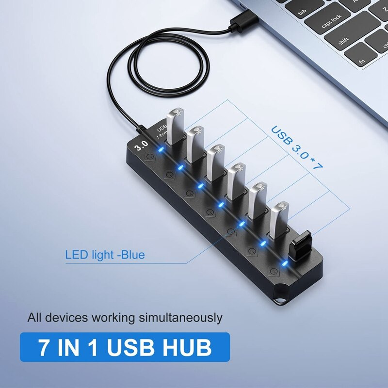 1 件裝 USB 多端口電源適配器 USB 集線器分離器，帶開關和燈