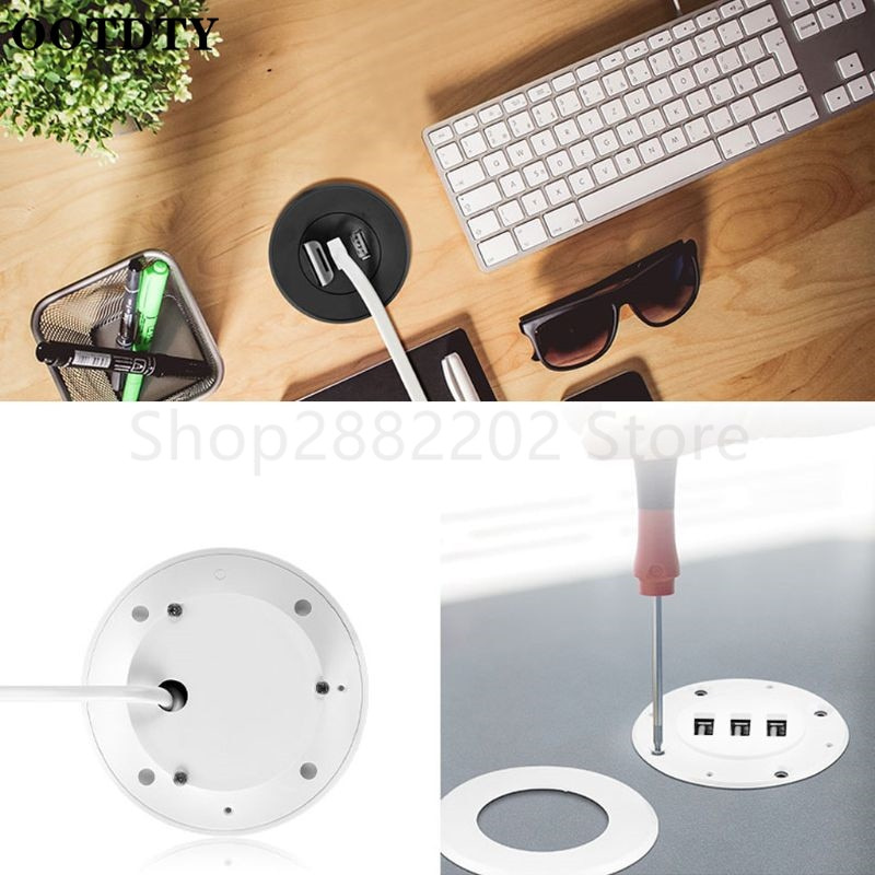 5cm Grommet Hole In-Desk Mounting 3 Ports USB 2.0 Hub For Laptop PC Computer Date Transmission Chargin