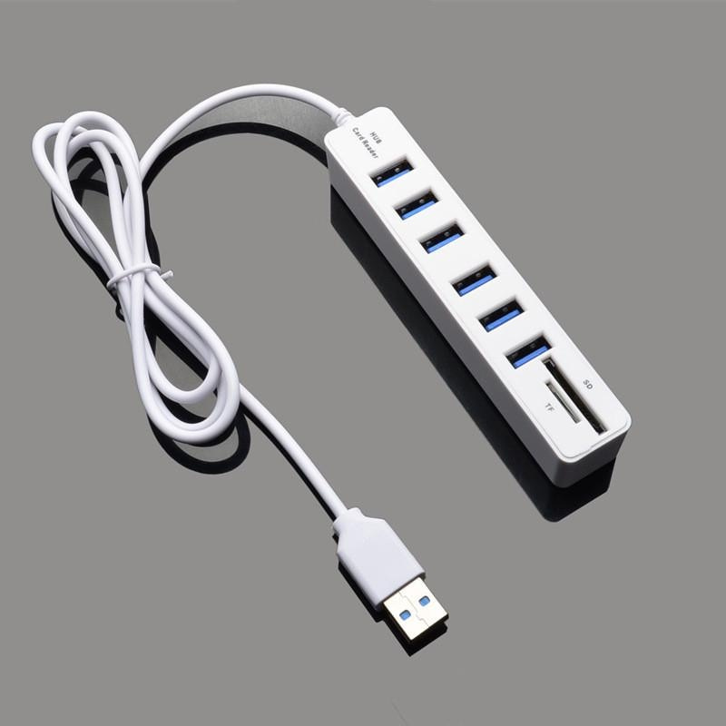 高速 USB 集線器 6 端口 USB 2.0 + 2 微型 SD TF 卡讀卡器分離器適配器電纜適用於筆記本電腦 PC