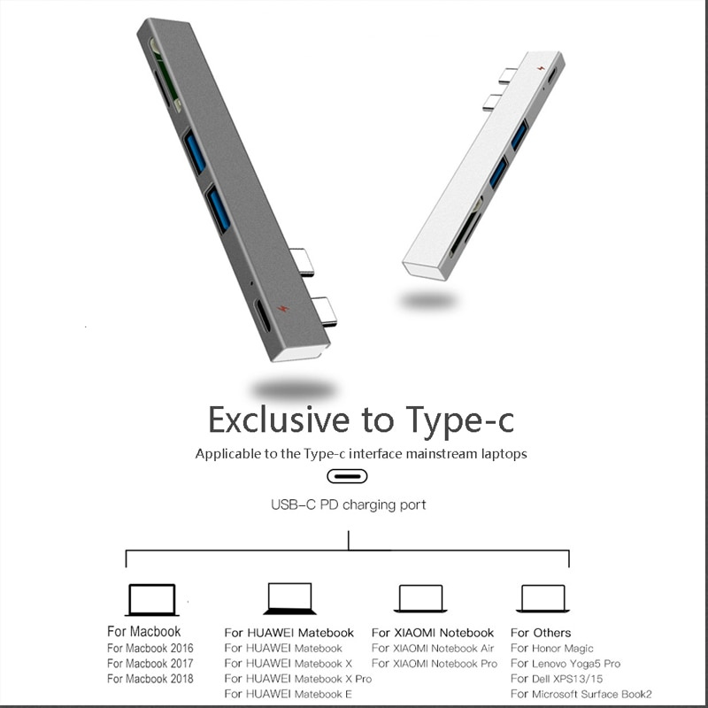 帶 SD TF 讀卡器的 USB 集線器鋁合金多 C 型集線器電纜適配器兼容 Apple MacBook Pro 筆記本電腦延長器