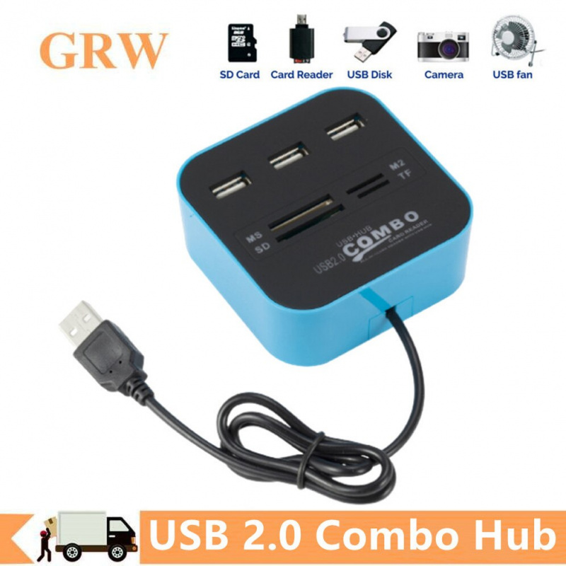 Grwibeou USB 集線器組合多合一 3 端口 USB 2.0 Micro SD 高速讀卡器適配器連接器適用於平板電腦筆記本電腦