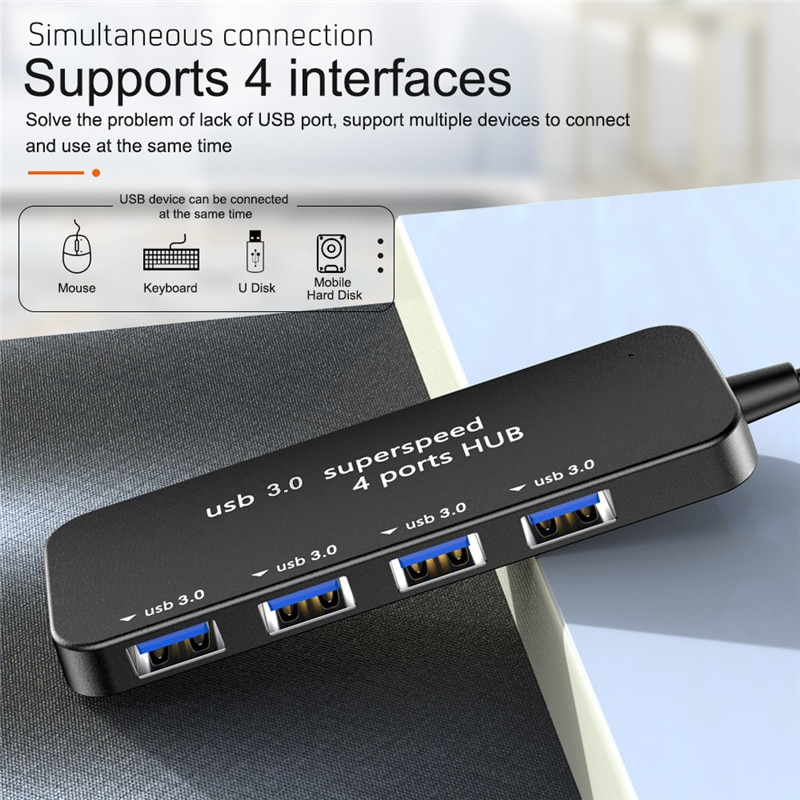 超薄 4 端口 USB 3.0 集線器高速指示燈 USB 集線器適用於多設備計算機筆記本電腦台式電腦多適配器