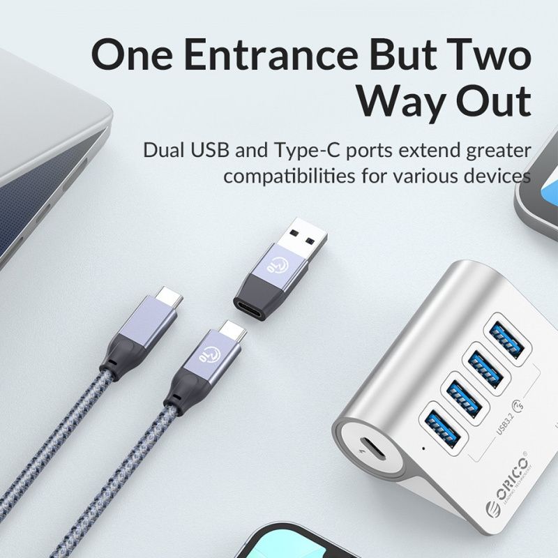 ORICO 鋁製供電 5Gbps 集線器 PD18W 充電器 USB3.2 型 USB C 讀卡器分離器，帶電源適配器，適用於 MacBook 配件