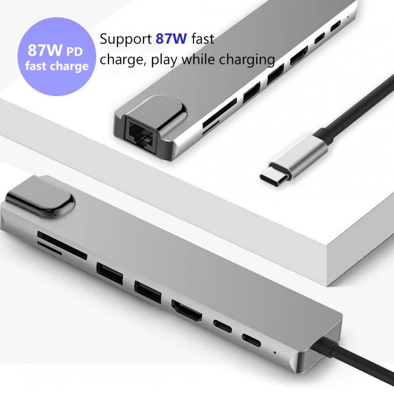 4 5 6 8 合 1 USB C 集線器 C 型轉 HDMI 兼容 USB 3.0 適配器 C 型集線器底座適用於 MacBook Pro Air IPad Pro USB C 分線器