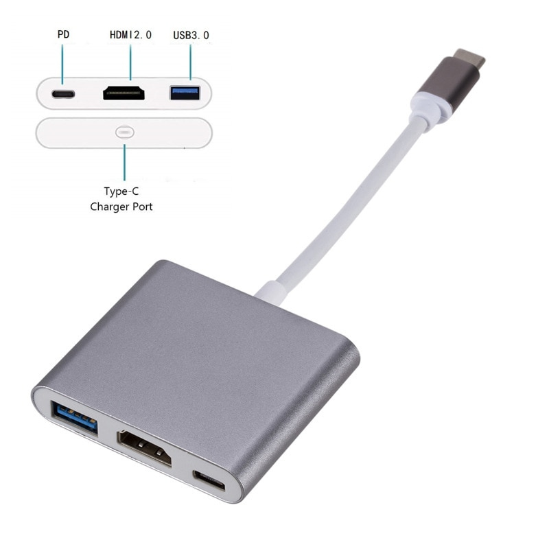 3 合 1 C 型轉 HDMI 兼容 USB 3.0 充電適配器集線器適用於 Mac Air Pro 華為 Mate10 三星 S8 Plus