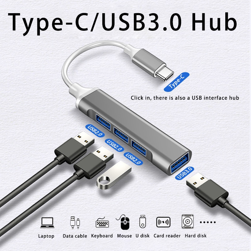 C 型 USB 集線器高速 4 端口多分離器適配器 OTG 適用於三星華為小米 Macbook Pro 15 Air Pro 聯想配件