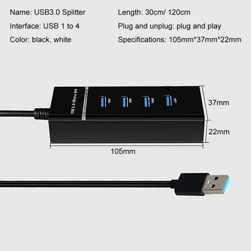 4 端口 USB 集線器 3.0 5Gbps 高速多分離器適配器適用於聯想華為小米 Macbook Pro PC 電腦配件