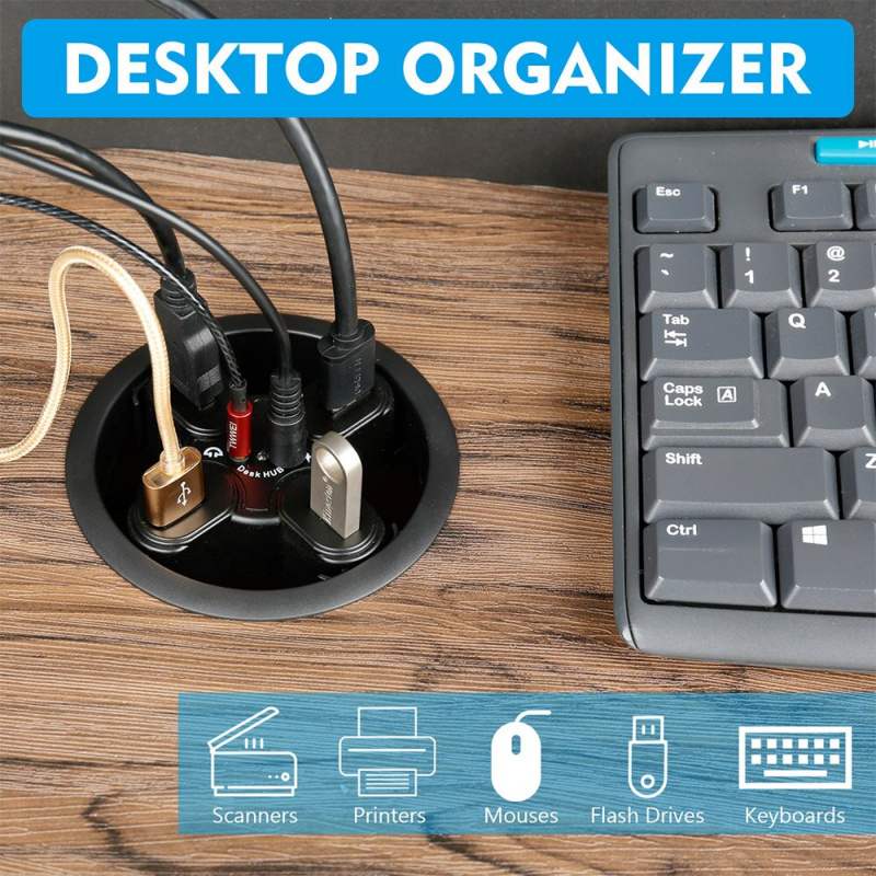 辦公電腦桌圓孔USB2.0分線器USB集線器轉換器Laptop PC Mac擴展接口4口1.5即插即用
