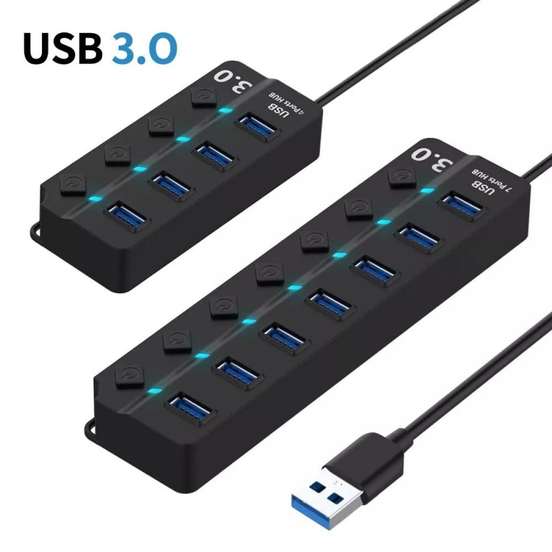 USB 集線器 3.0 高速 4   7 端口 USB 3.0 集線器分配器開 關開關多筆記本電腦集線器 USB 3.0 集線器適用於 PC 電腦配件