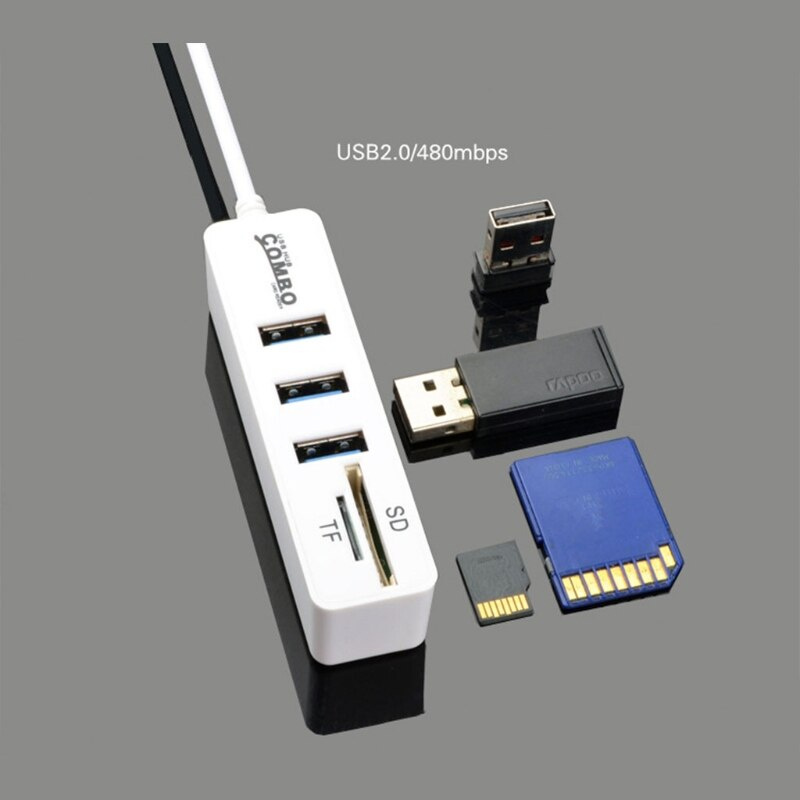 1 件 3 端口 USB 2.0 集線器分離器組合微型 USB 連接器電纜 OTG SD TF 讀卡器高速全新
