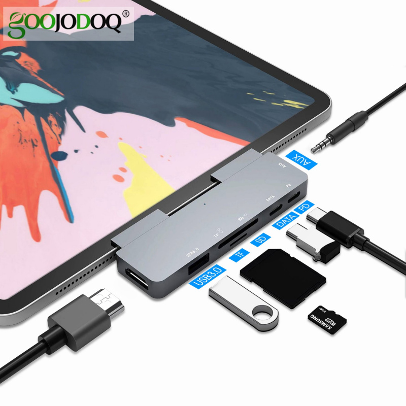 USB C Hub 60W PD Charging for iPad Pro MacBook Air Switch to HDMI-compatible USB 3.0 Adapter Type-C Phone with Earphone Jack