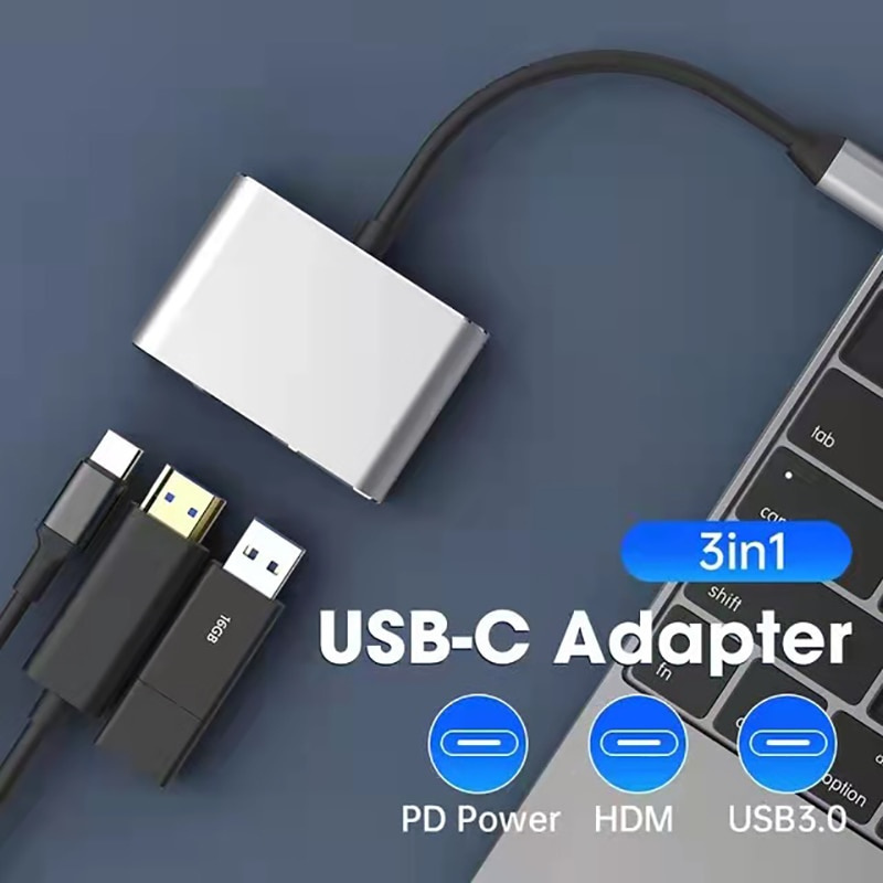 3 合 1 C 型轉 4K HDMI 兼容 USB 3.0 充電適配器 USB C 集線器 USB 3.0 擴展塢分離器適用於筆記本電腦 Macbook Air Pro