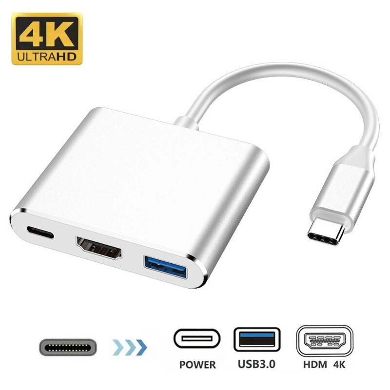 3 合 1 C 型轉 4K HDMI 兼容 USB 3.0 充電適配器 USB C 集線器 USB 3.0 擴展塢分離器適用於筆記本電腦 Macbook Air Pro