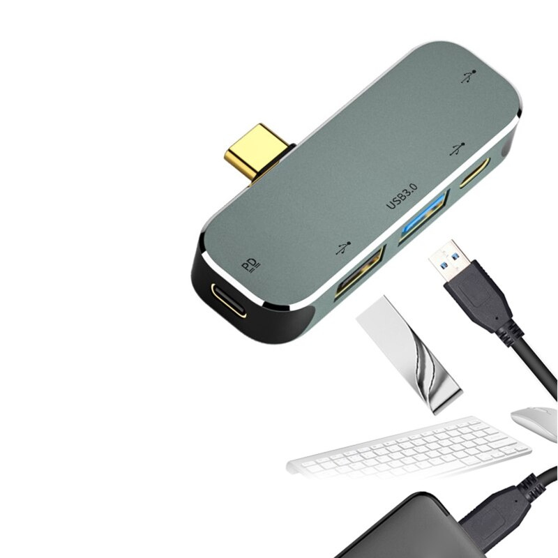 USB 集線器 Type C 適配器 5 合 1 便攜式太空鋁合金 1x3.0+2x2.0 USB Type C 端口適用於電話筆記本擴展器