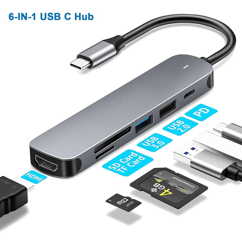 適用於 iPad MacBook Air Pro 適配器的 USB C 集線器 100W PD 加密狗 USB C 轉 HDMI，帶 USB 3.0 SD TF 讀卡器 Thunderbolt 3 C 型集線器