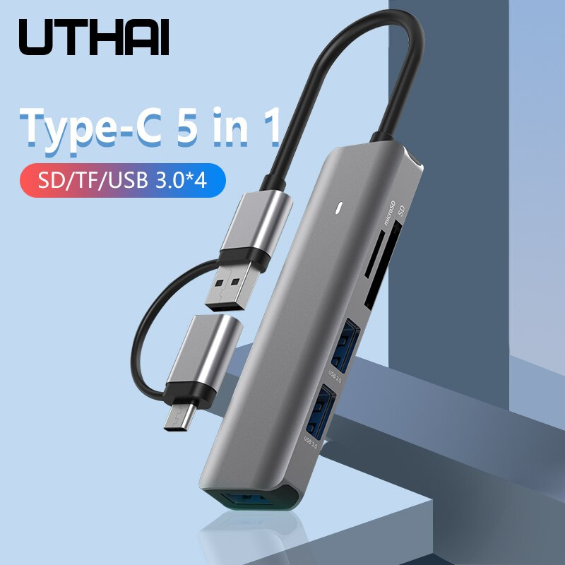 New Type-C 擴展塢 SD TF 同步讀取 USB 3.0 4 分線器 5 合 1 擴展集線器手機 電腦汽車通用