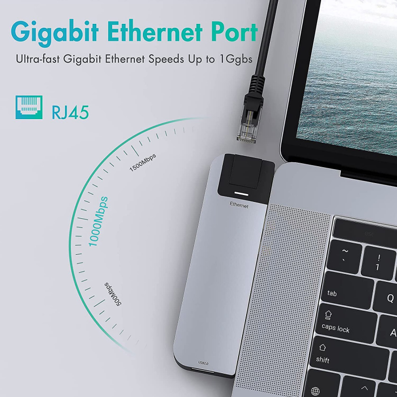 8 合 1 Type-C 集線器轉 RJ45 千兆 HDMI 適配器 4K Thunderbolt 3 USB C 集線器帶 USB 3.1 TF SD 讀卡器插槽 PD 適用於 MacBook Pro Air