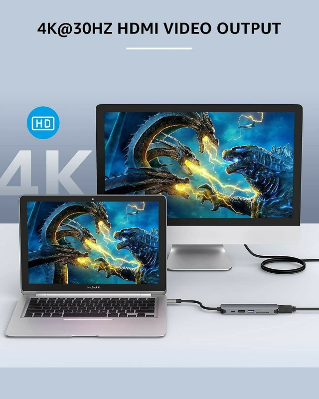 適用於 iPad MacBook Air Pro 適配器的 USB C 集線器 100W PD 加密狗 USB C 轉 HDMI，帶 USB 3.0 SD TF 讀卡器 Thunderbolt 3 C 型集線器