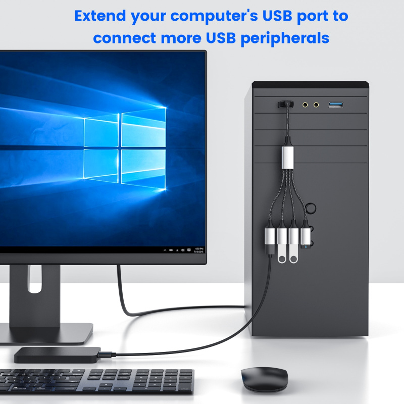 USB 轉 2 USB 延長線三重 4 USB 端口集線器 OTG 適配器電源數據充電轉換器 3USB 擴展分路器 Kabel PC 1m