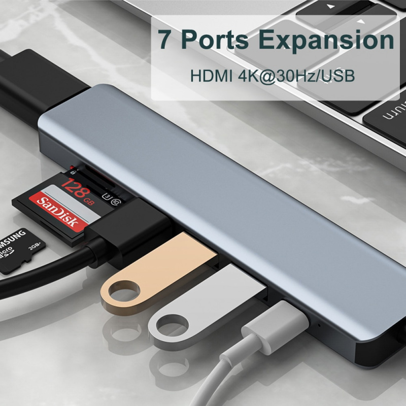 Onvian USB C HUB 7 合 1 C 型 USB 集線器 3.0 4K 60Hz C 型轉 HDMI USB 分配器 USB 3.0 PD 87W 適配器適用於 Macbook IPad USB 集線器