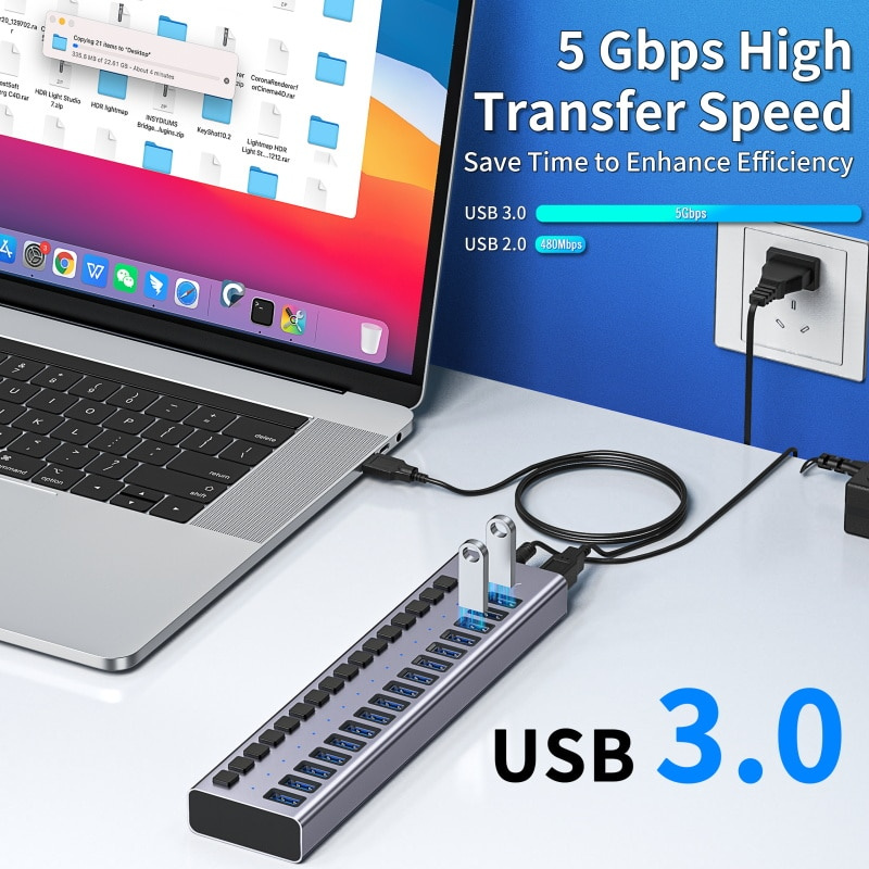 Acasis USB 3.0 Hub USB Hub High Speed USB Splitter 3 Hub Convert Adapter 4 7 10 13 16 Ports Multiple Expander with Switch for PC