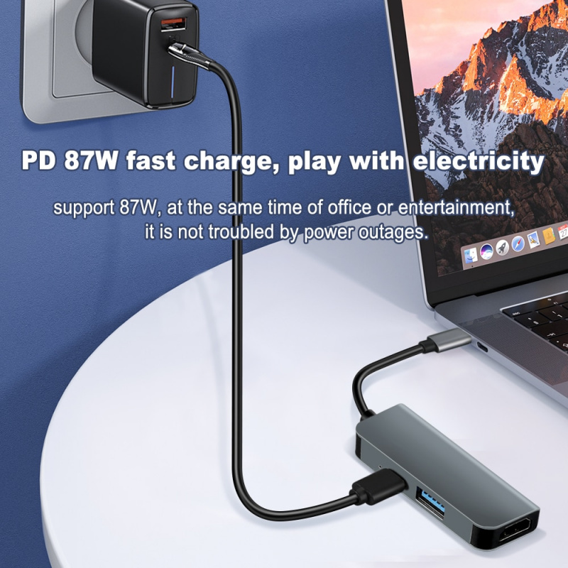 ONVIAN USB 集線器 3 合 1 C 型集線器 HDMI 適配器 USB 3.0 PD 87W USB C 集線器適用於 Macbook Air Pro 適用於 iPad 筆記本電腦配件轉換器