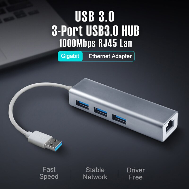 OFCCOM USB 3.0 集線器千兆以太網網絡適配器 + 3 端口集線器 USB 3.0 到 RJ45 10 100 1000M Lan 卡適用於 Macbook Windows