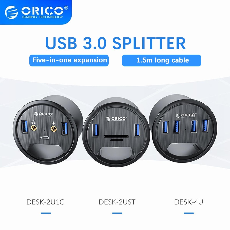 ORICO Desk Grommet USB 3.0 集線器聲卡 C 型分配器 SD TF 擴展塢耳機麥克風音頻接口適用於台式電腦 DESK